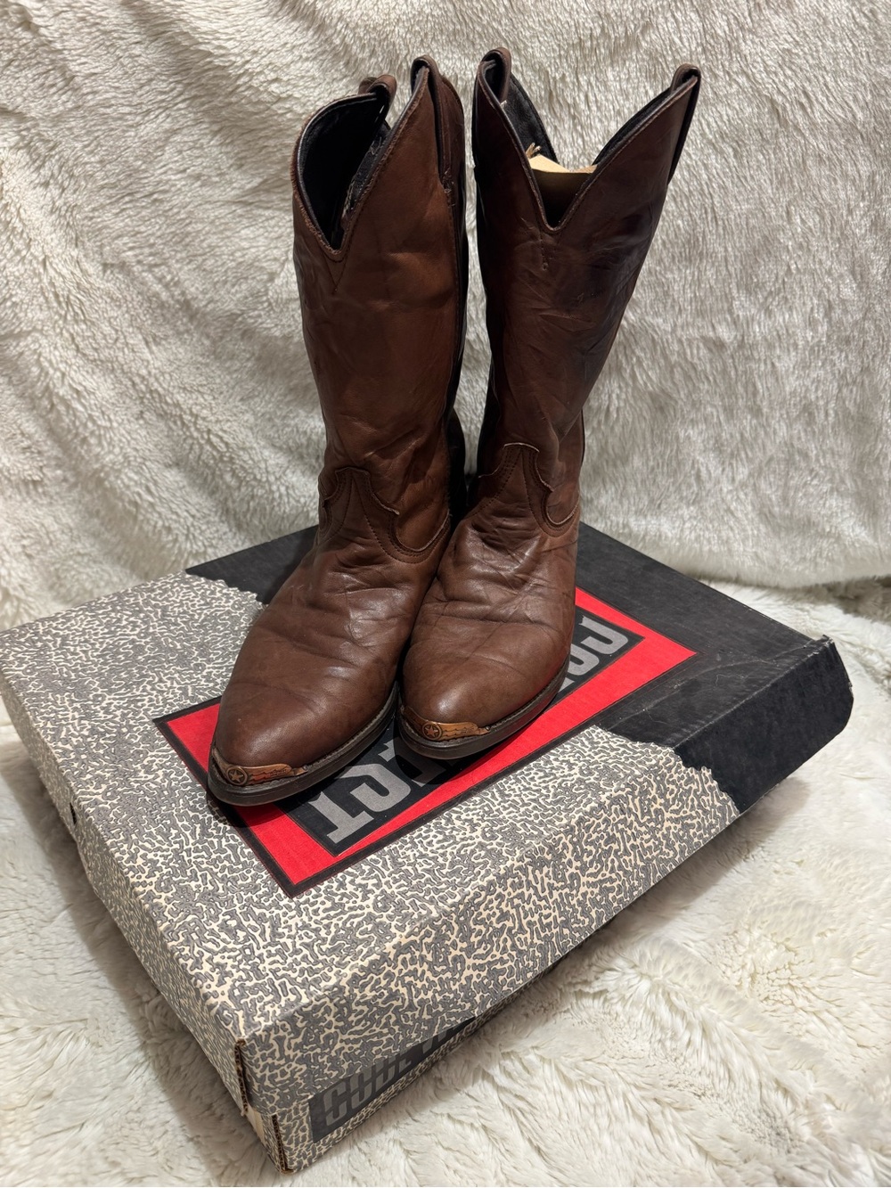 Code West Tan Cowboy Boots with Metal Toe Tips I Size 9